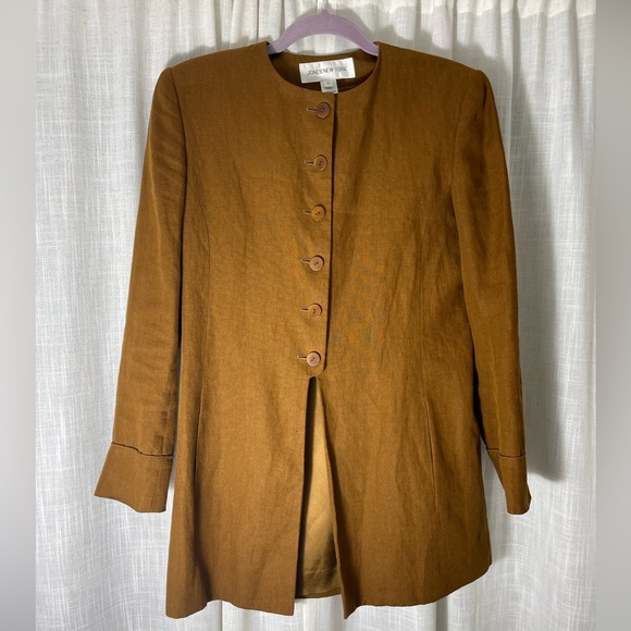 VINTAGE Jones New York LINEN Collarless Blazer Women Size 4 - Picture 1 of 8